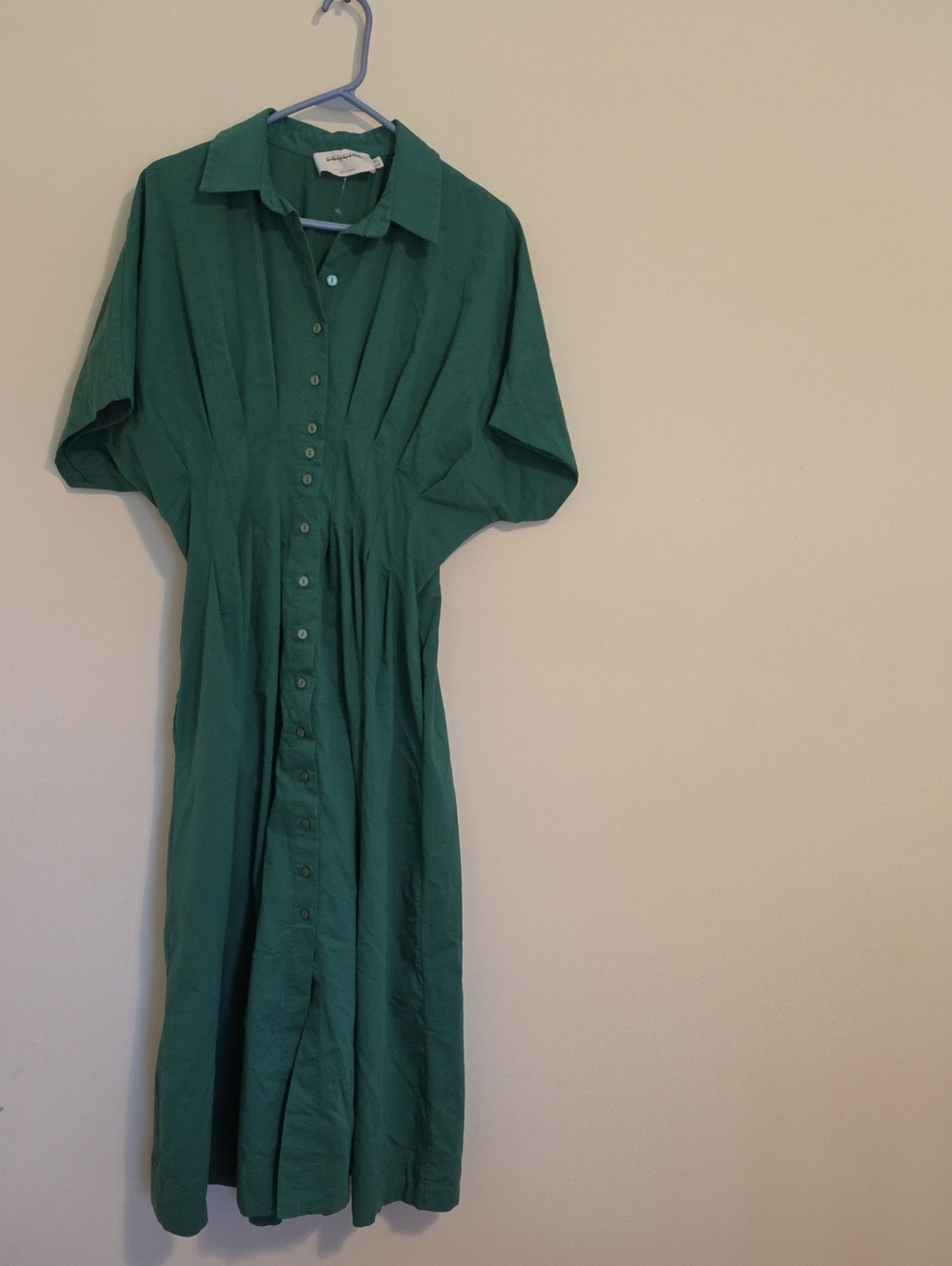 Anthropologie Emerald Green Button-Front Midi Dress